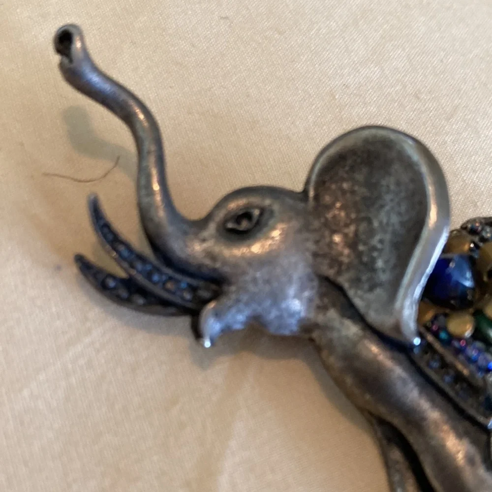 Silver tone  decorated elephant brooch